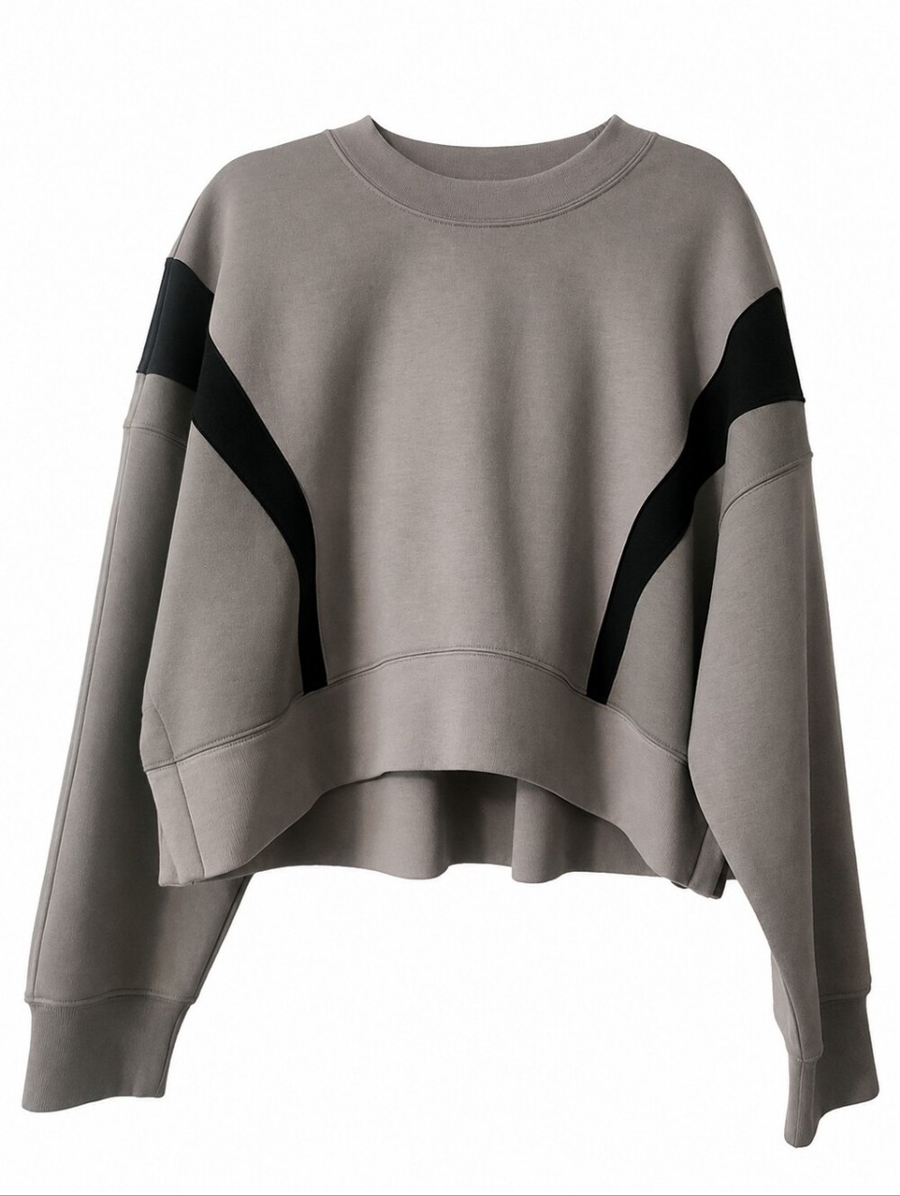Abercrombie YPB Neo Knit Taupe Crewneck Cropped Sweatshirt Black Womens Large
